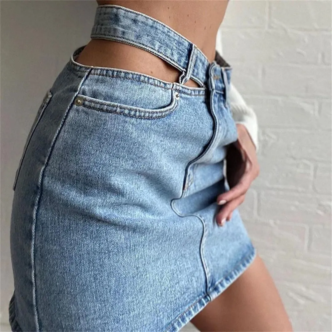 Women High Waist Skirt High Waisted Solid Slim Fit Casual Denim Half-Body Jean Skirts with Pockets