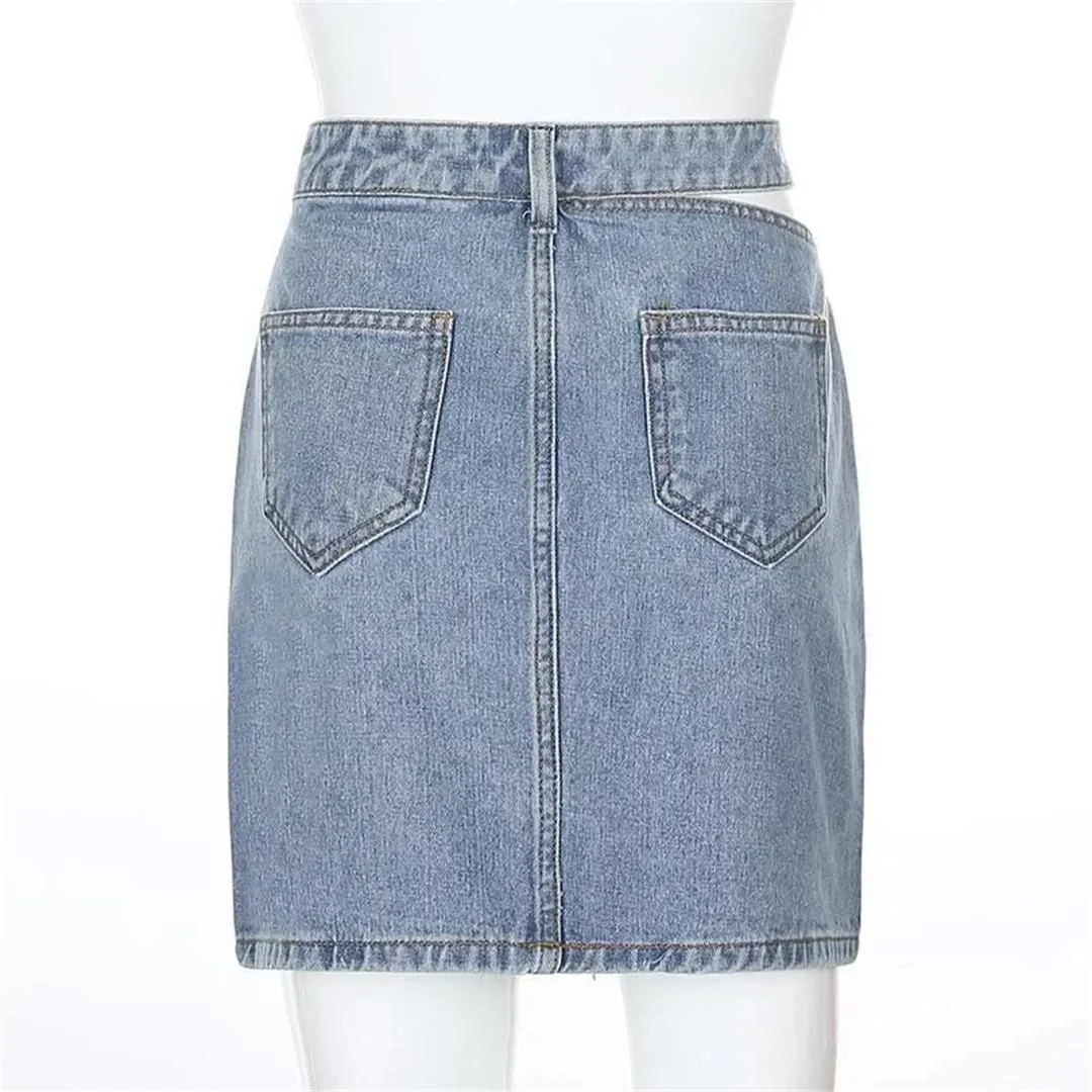Women High Waist Skirt High Waisted Solid Slim Fit Casual Denim Half-Body Jean Skirts with Pockets