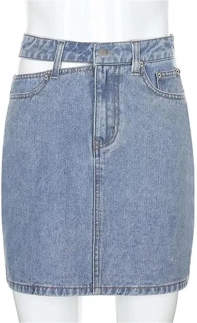 Women High Waist Skirt High Waisted Solid Slim Fit Casual Denim Half-Body Jean Skirts with Pockets
