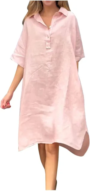 Women Plus Size Button Down Shirt Dresses with Pockets Summer Casual Loose 3/4 Sleeve Midi Dress Cover Up Sundress