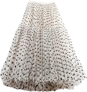 Women Polka Dot Tulle Skirts Mesh Elastic High Waist A-Line Skirt Party Beach Midi Pleated Skirt