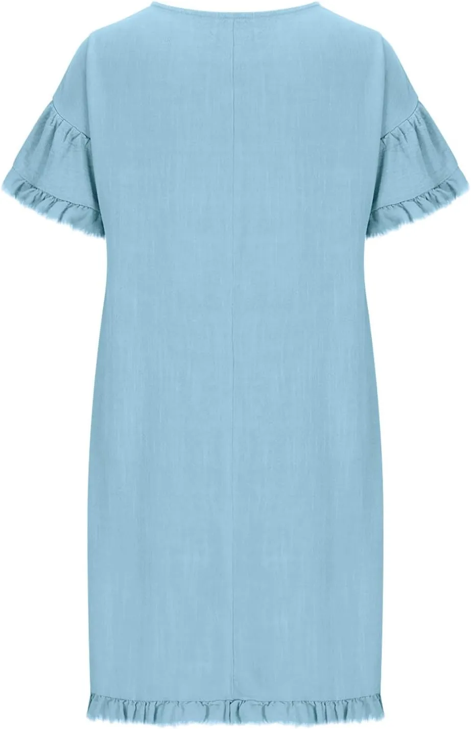 Women Summer Dress Plus Size Round Neck Ruffle Short Sleeve Modest Frayed Dresses Casual Fashion Loose Mini Dress