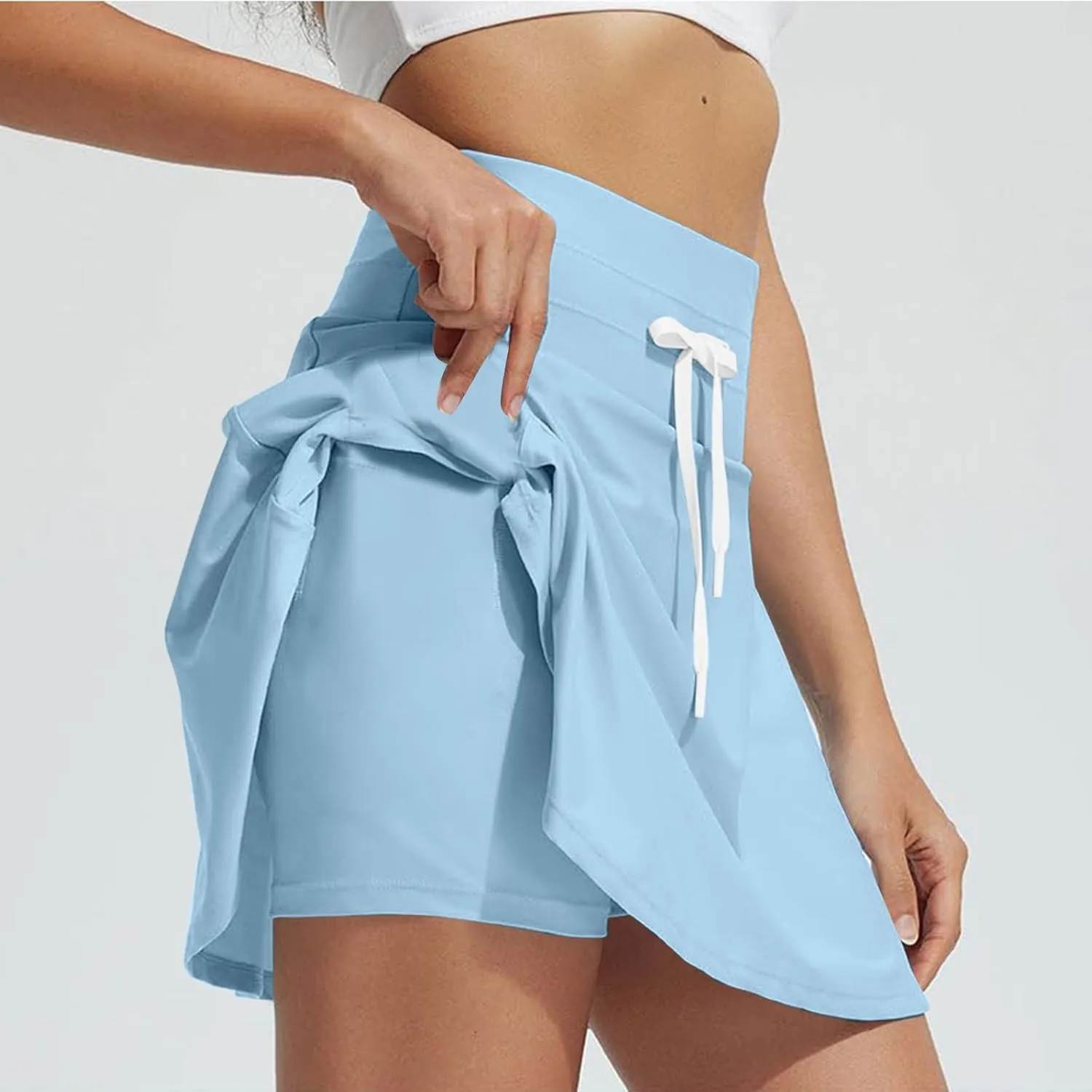 Women Swim Skirt Tummy Control Drawstring Skirts High Waist Skirts Quick Dry Swimsuit Bottoms with Zipper Pockets