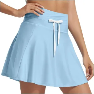 Women Swim Skirt Tummy Control Drawstring Skirts High Waist Skirts Quick Dry Swimsuit Bottoms with Zipper Pockets