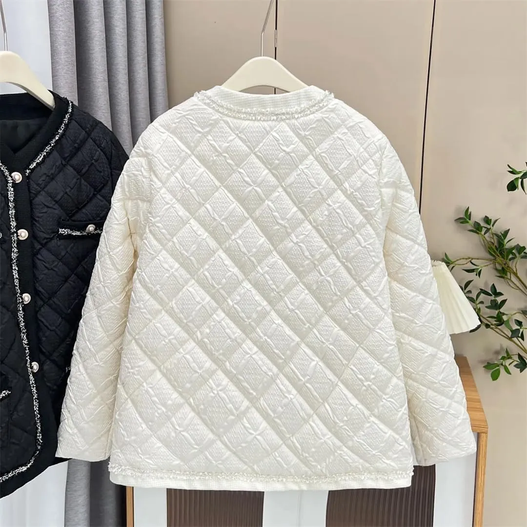 Women's Autumn Winter Argyle Thin Cotton-Padded Parka Coat