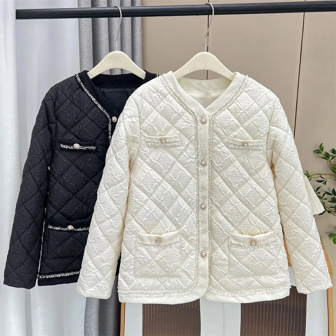 Women's Autumn Winter Argyle Thin Cotton-Padded Parka Coat