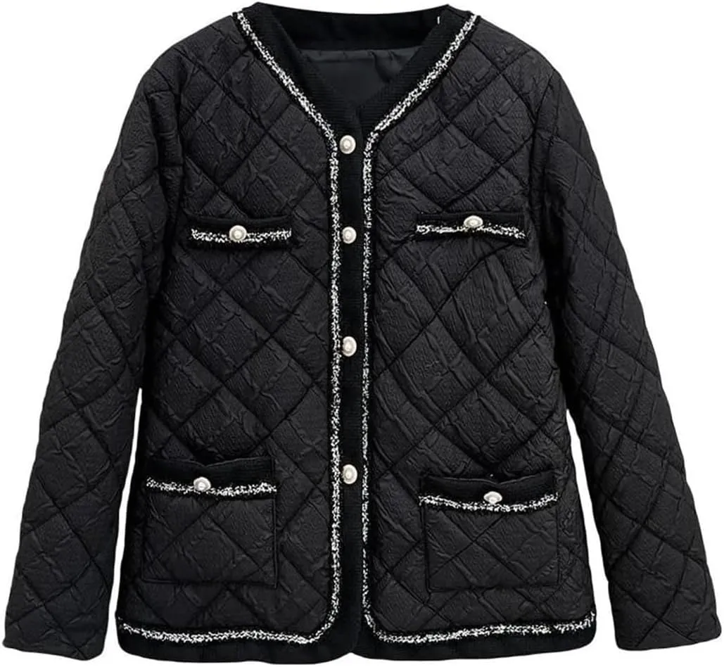 Women's Autumn Winter Argyle Thin Cotton-Padded Parka Coat