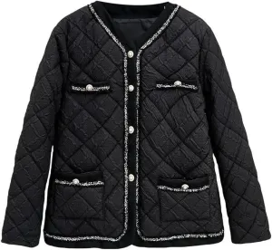 Women's Autumn Winter Argyle Thin Cotton-Padded Parka Coat