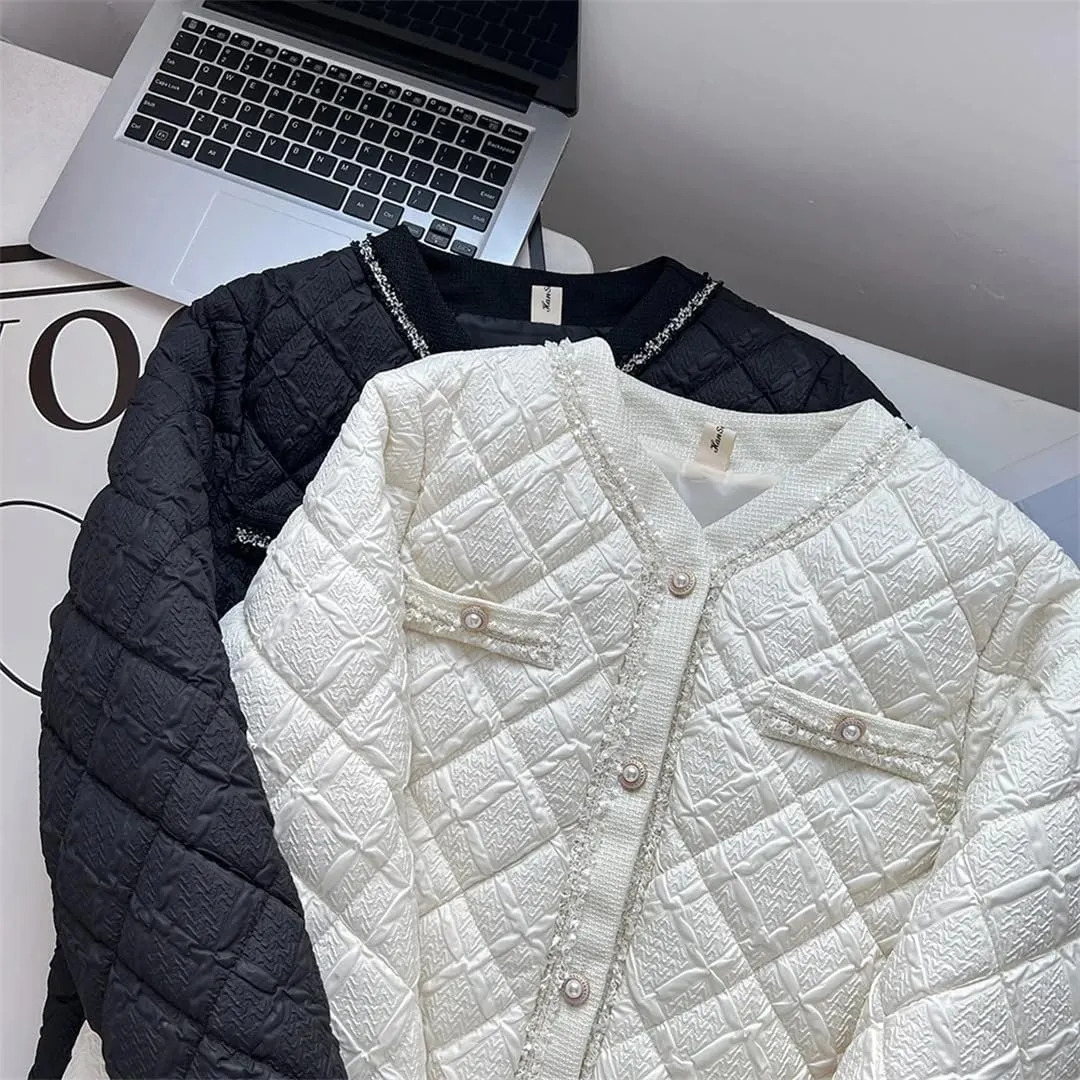 Women's Autumn Winter Argyle Thin Cotton-Padded Parka Coat