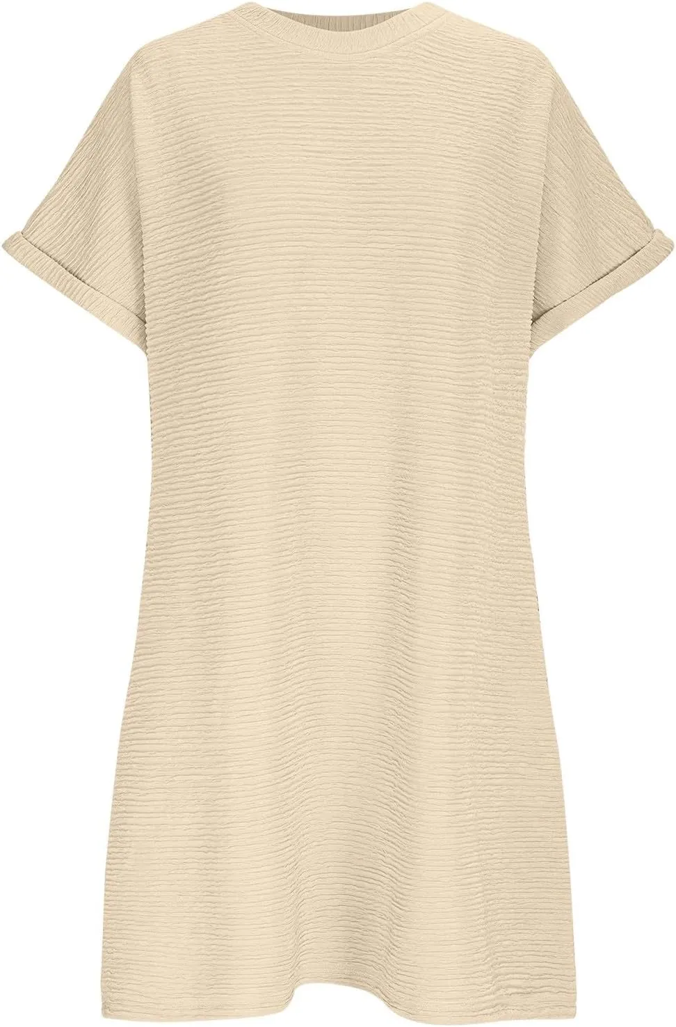Womens Casual Dresses Trendy Fold Short Sleeve Round Neck Mini Dress Textured Summer Beach Vacation Dress with Pockets