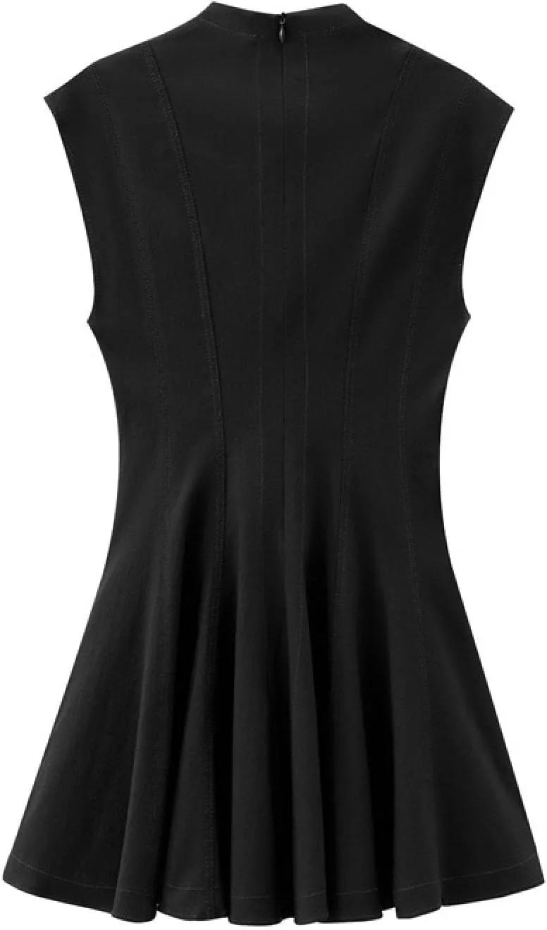 Women's Casual Sleeveless Mini Sundress Summer Ruffle Hem Bodycon Dress Trendy Crewneck Pleated Short Tank Dresses