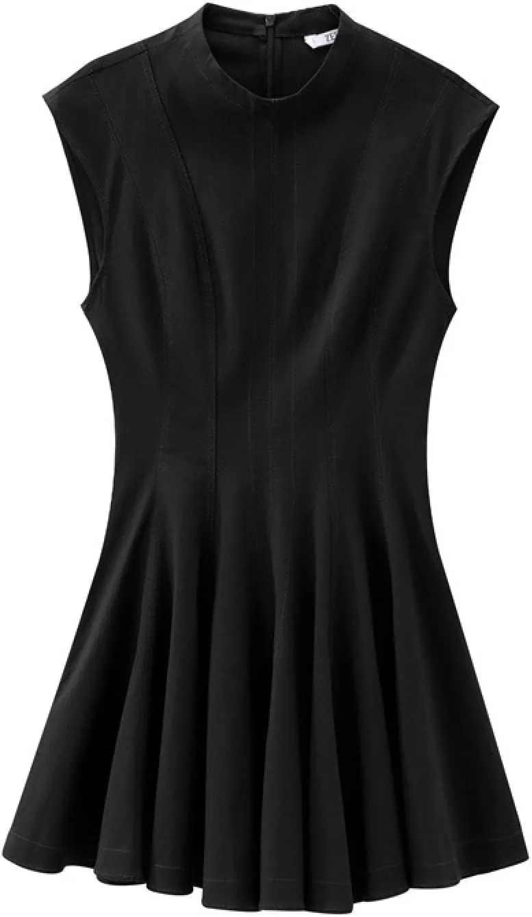 Women's Casual Sleeveless Mini Sundress Summer Ruffle Hem Bodycon Dress Trendy Crewneck Pleated Short Tank Dresses