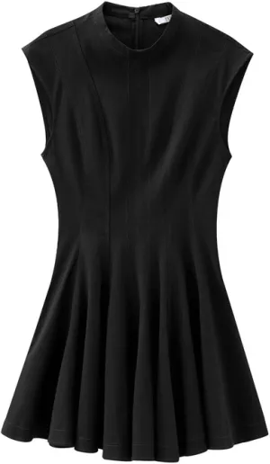 Women's Casual Sleeveless Mini Sundress Summer Ruffle Hem Bodycon Dress Trendy Crewneck Pleated Short Tank Dresses