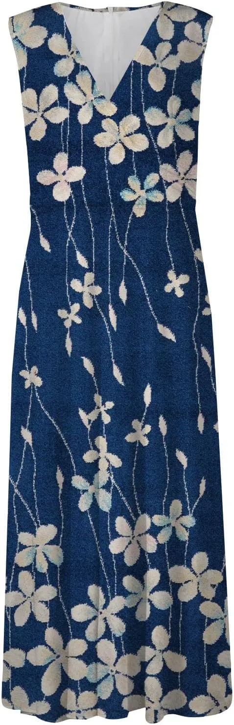 Womens Dresses Wrap V Neck Flowy Ruched Beach Dresses Sleeveless Floral Print Sundresses Elegant Maxi Dress