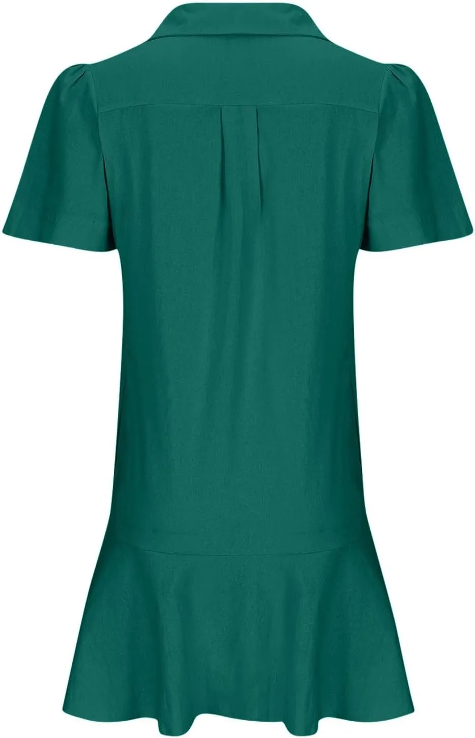 Women's Half Button Down Shirt Dress Summer Casual Lapel Short Sleeve Cotton Linen Dress Ruffle Shift Mini Dresses