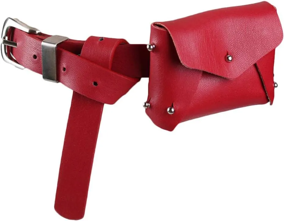 Women's Leather Belt Fanny Pack with Removable Belt Small Purse Belt Fanny Bag Vintage Party Tote Handbag Solid Style (Red)
