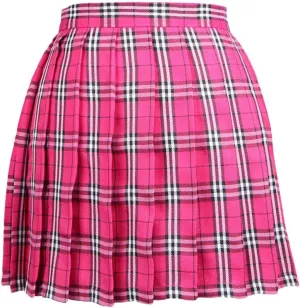 Womens Plaid Midi Pleated Skirt Women High Waist Knee Length Skirts
