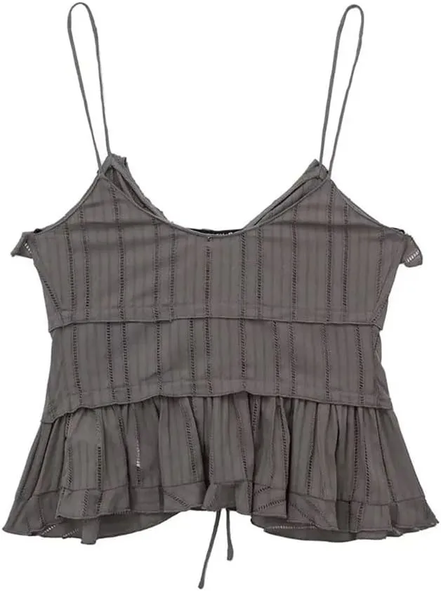 Women's Ruffled V-Neck Camisole Thin Strap Cropped Tank Top Casual Sleeveless Summer Blouse