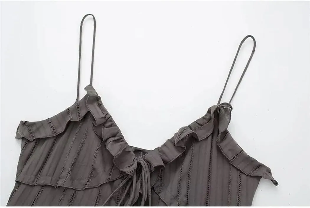 Women's Ruffled V-Neck Camisole Thin Strap Cropped Tank Top Casual Sleeveless Summer Blouse