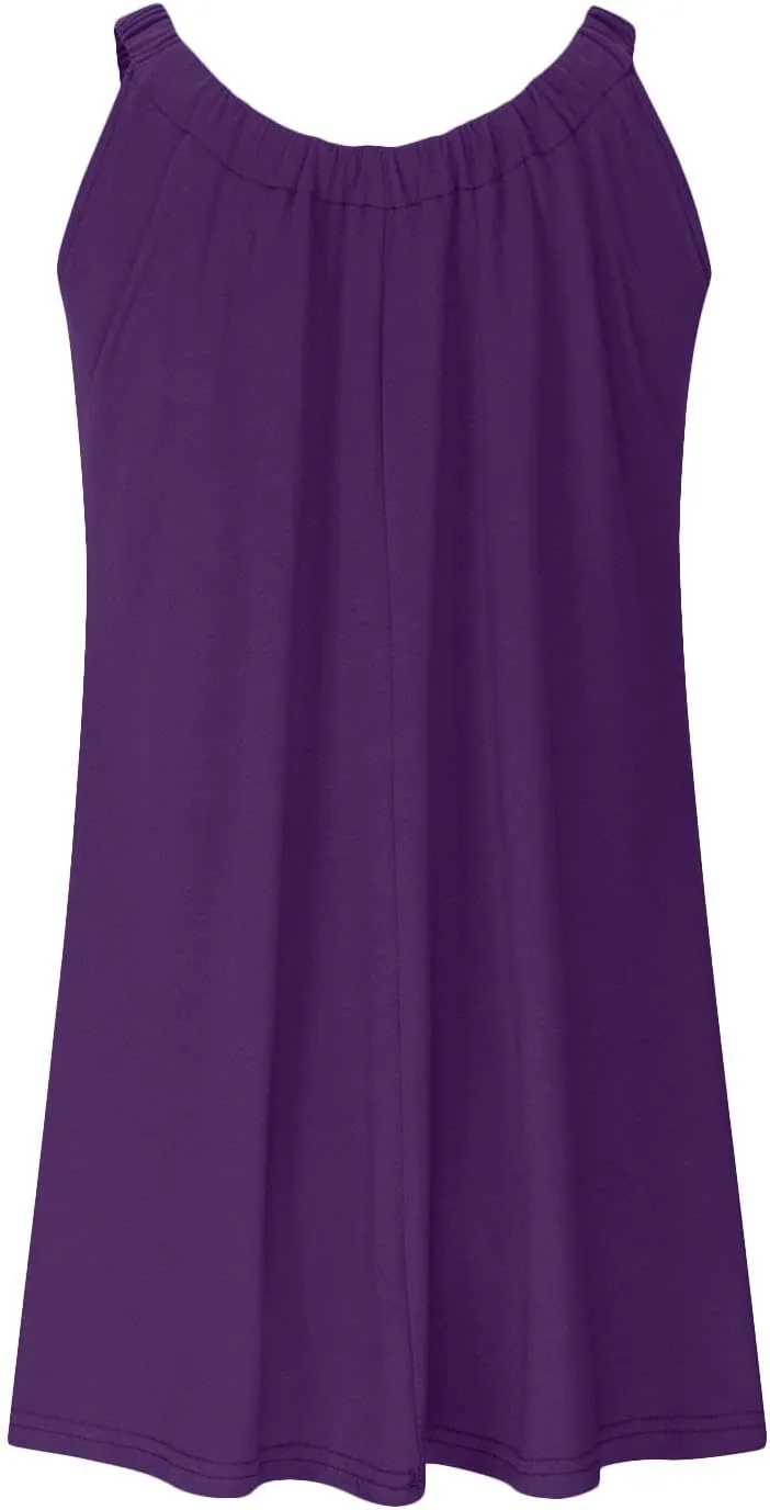 Womens Summer Dress Vacation 2024 Plus Size Solid Color Flowy Sun Dresses Casual Sleeveless Knee Length Dresses