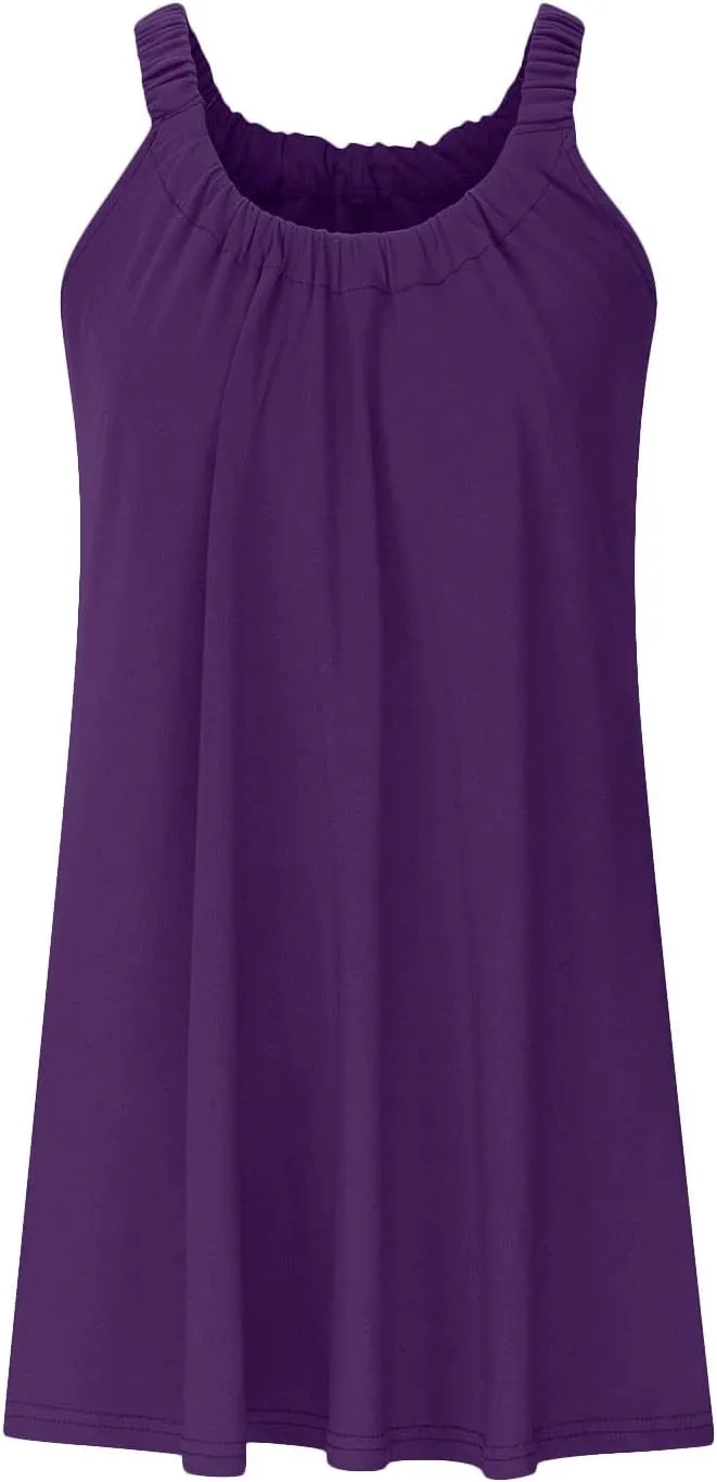 Womens Summer Dress Vacation 2024 Plus Size Solid Color Flowy Sun Dresses Casual Sleeveless Knee Length Dresses