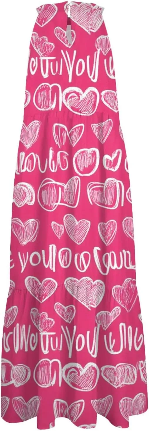 Womens Summer Dresses Hanging Neck Floral Print Midi Dresses Splicing Sleeveless Sundresses Casual Beach Dress