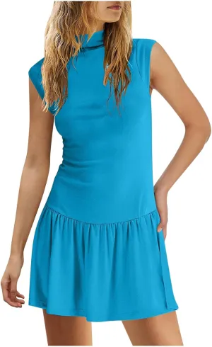 Womens Summer Modal Tank Mini Dress 2025 Fashion Stand Collar Cap Sleeve Ruffle Cute Beach Casual Vacation Dresses