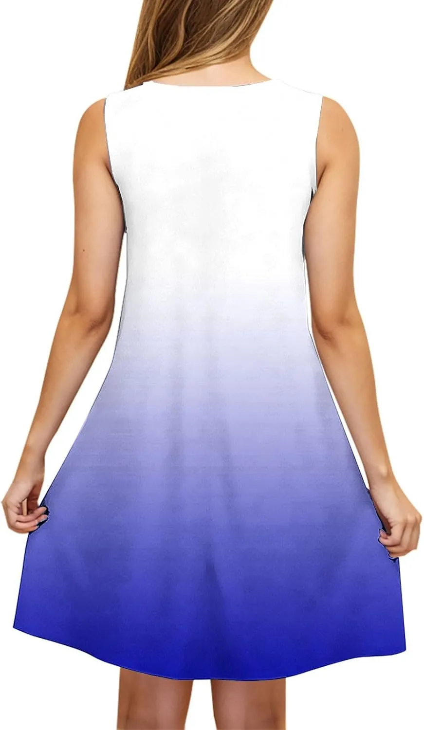 Womens Tie Dye Summer Dresses 2025 Gradient Loose Crew Neck Sleeveless Sundresses Fashion Color Block A-Line Dress