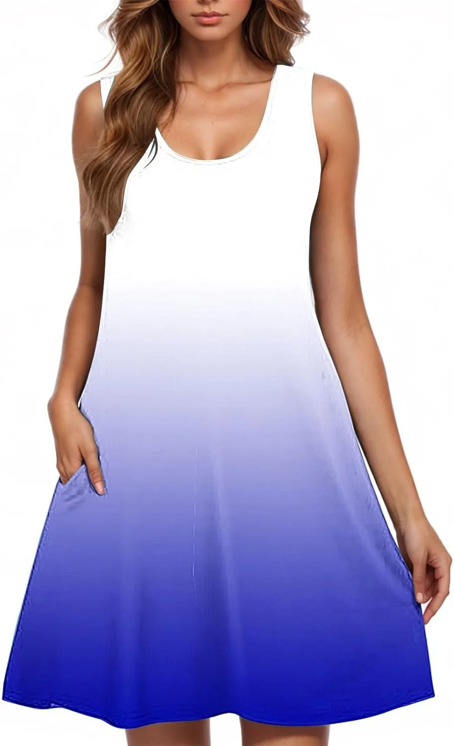 Womens Tie Dye Summer Dresses 2025 Gradient Loose Crew Neck Sleeveless Sundresses Fashion Color Block A-Line Dress