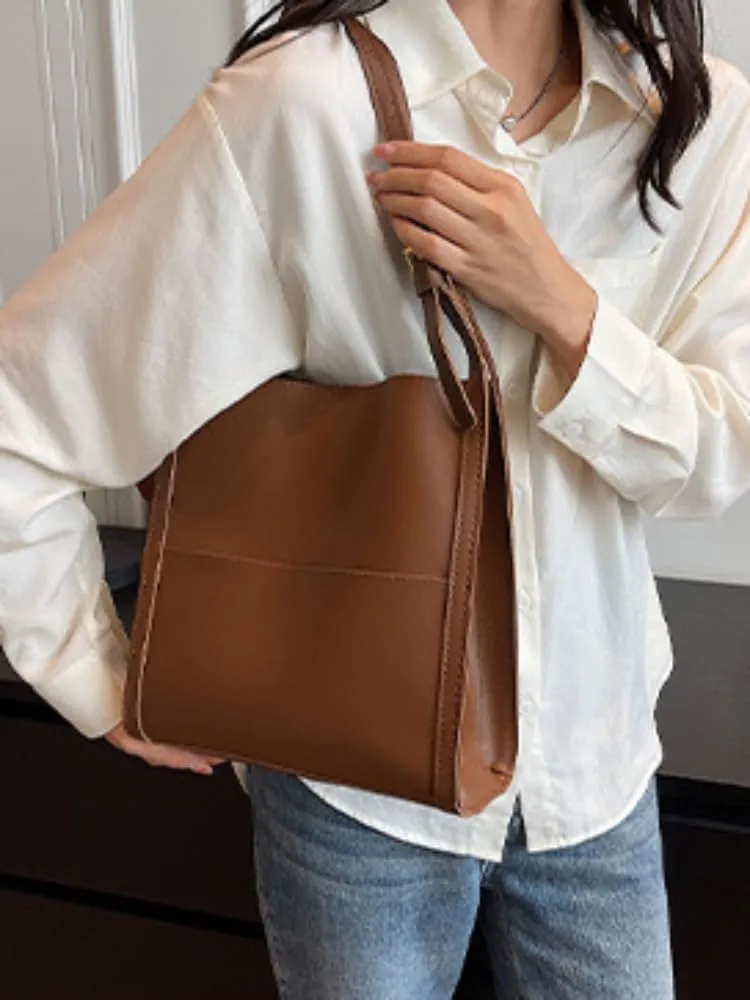 Women's Tote Handbags Large Capacity Work PU Leather Bucket Purse Designer Satchel Hobo Shoulder Bags