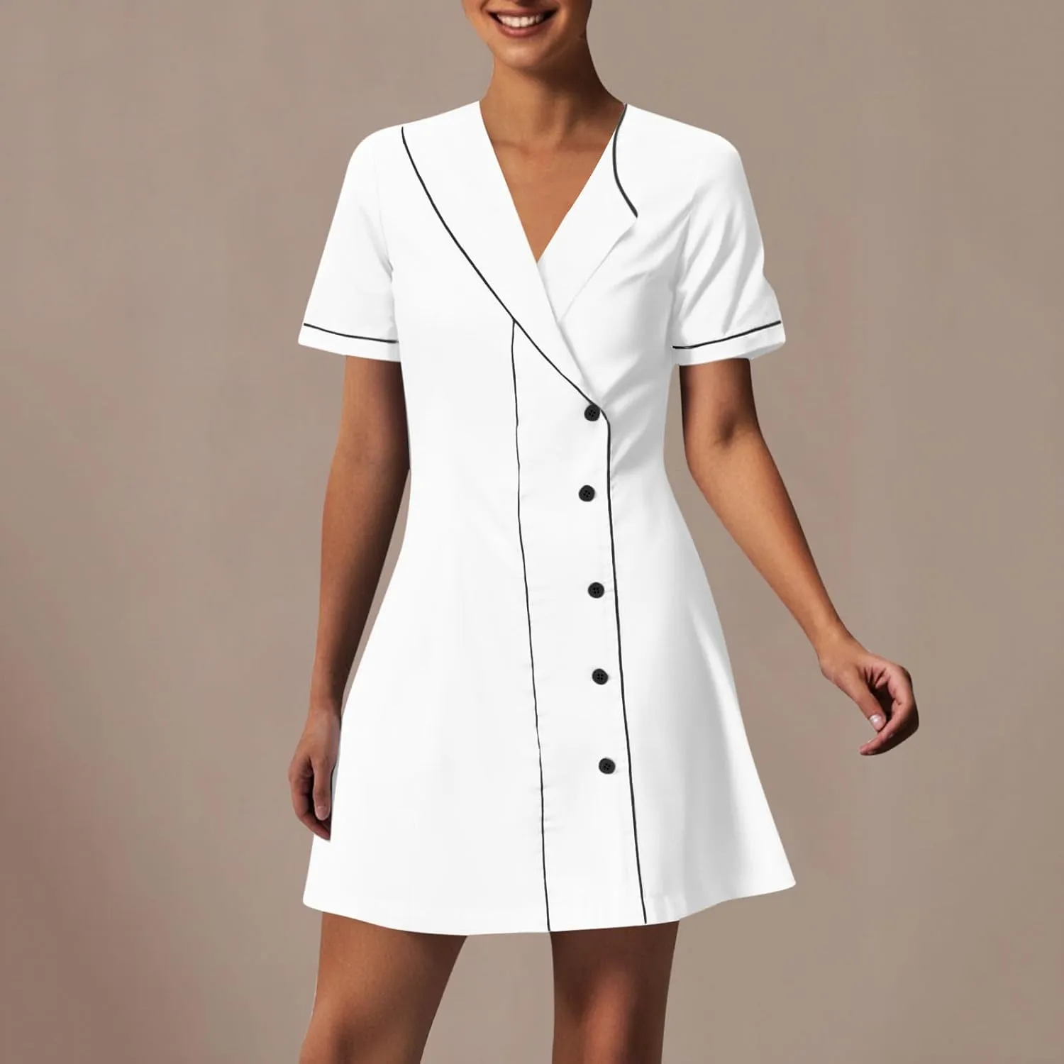 Women's V Neck Button Dresses Short Sleeve Dress Trending Vacation Casual Plus Size Midi Scrub Sundress 2025 New