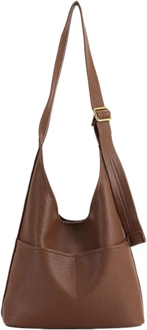 Women's Vegan Leather Crossbody Bag Casual Hippie Grunge Retro Hobo Bag Soft Slouchy Shoulder Bags with Coin Purse