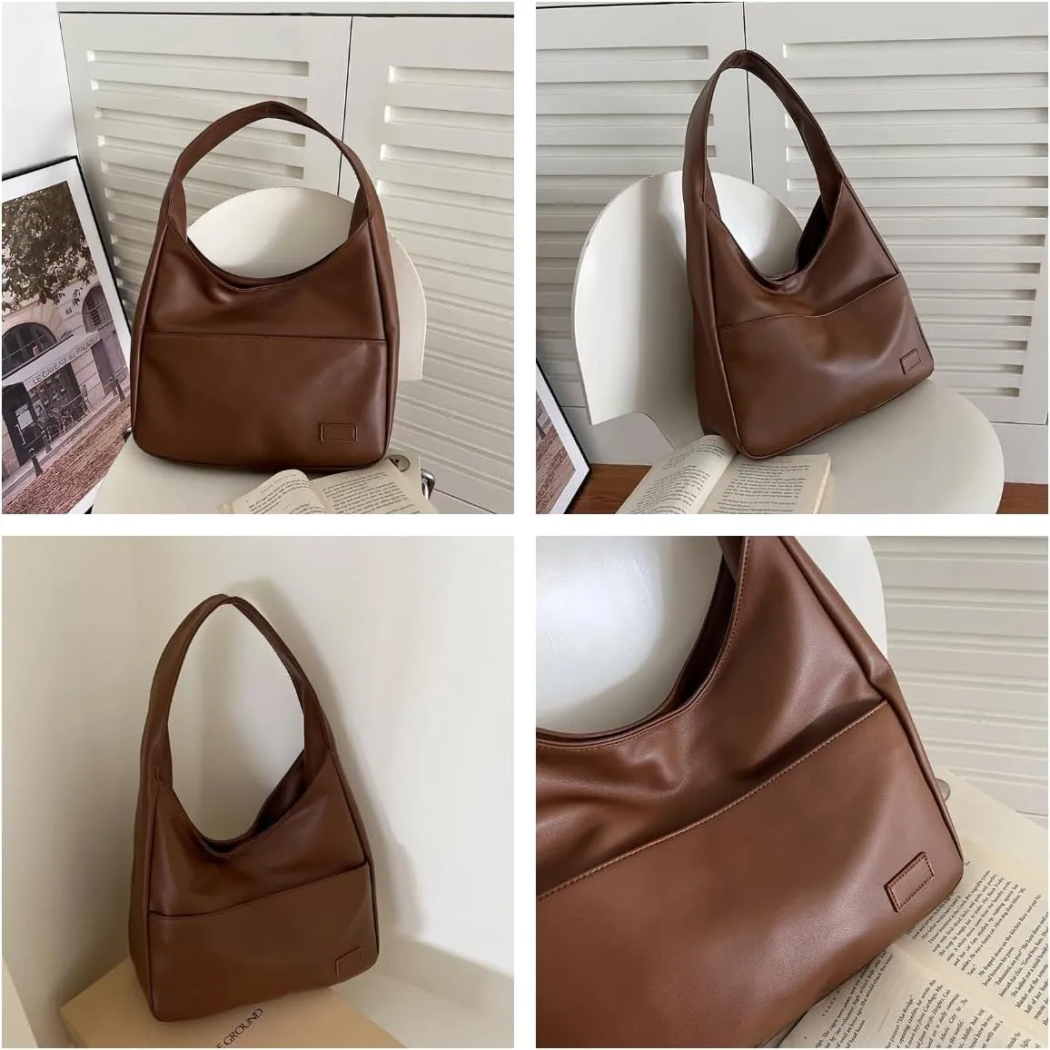 Women's Vegan Leather Tote Bag Hobo Shoulder Bag Retro Handbag Purses Work Travel Tote Bag Purse