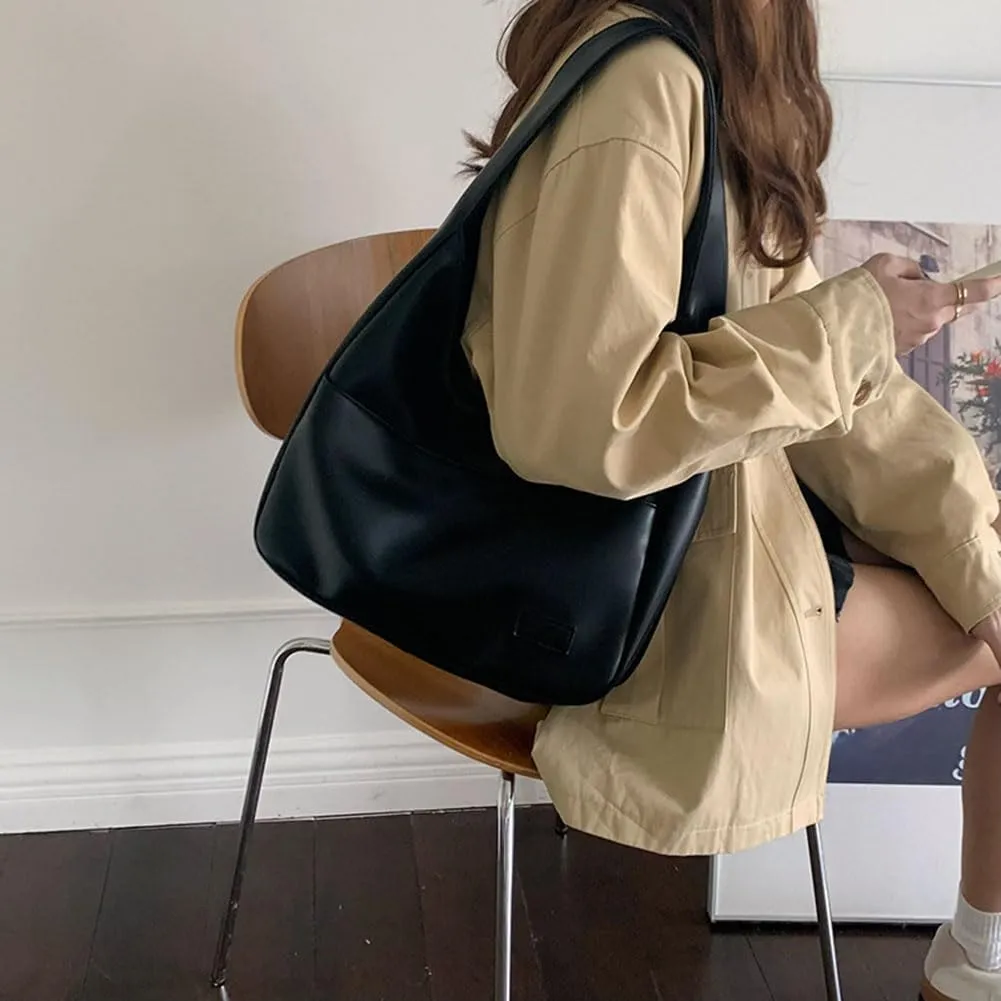 Women's Vegan Leather Tote Bag Hobo Shoulder Bag Retro Handbag Purses Work Travel Tote Bag Purse