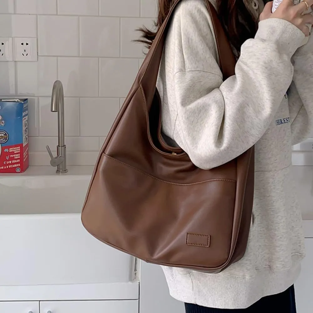 Women's Vegan Leather Tote Bag Hobo Shoulder Bag Retro Handbag Purses Work Travel Tote Bag Purse