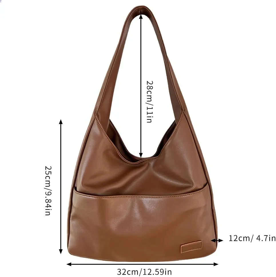 Women's Vegan Leather Tote Bag Hobo Shoulder Bag Retro Handbag Purses Work Travel Tote Bag Purse