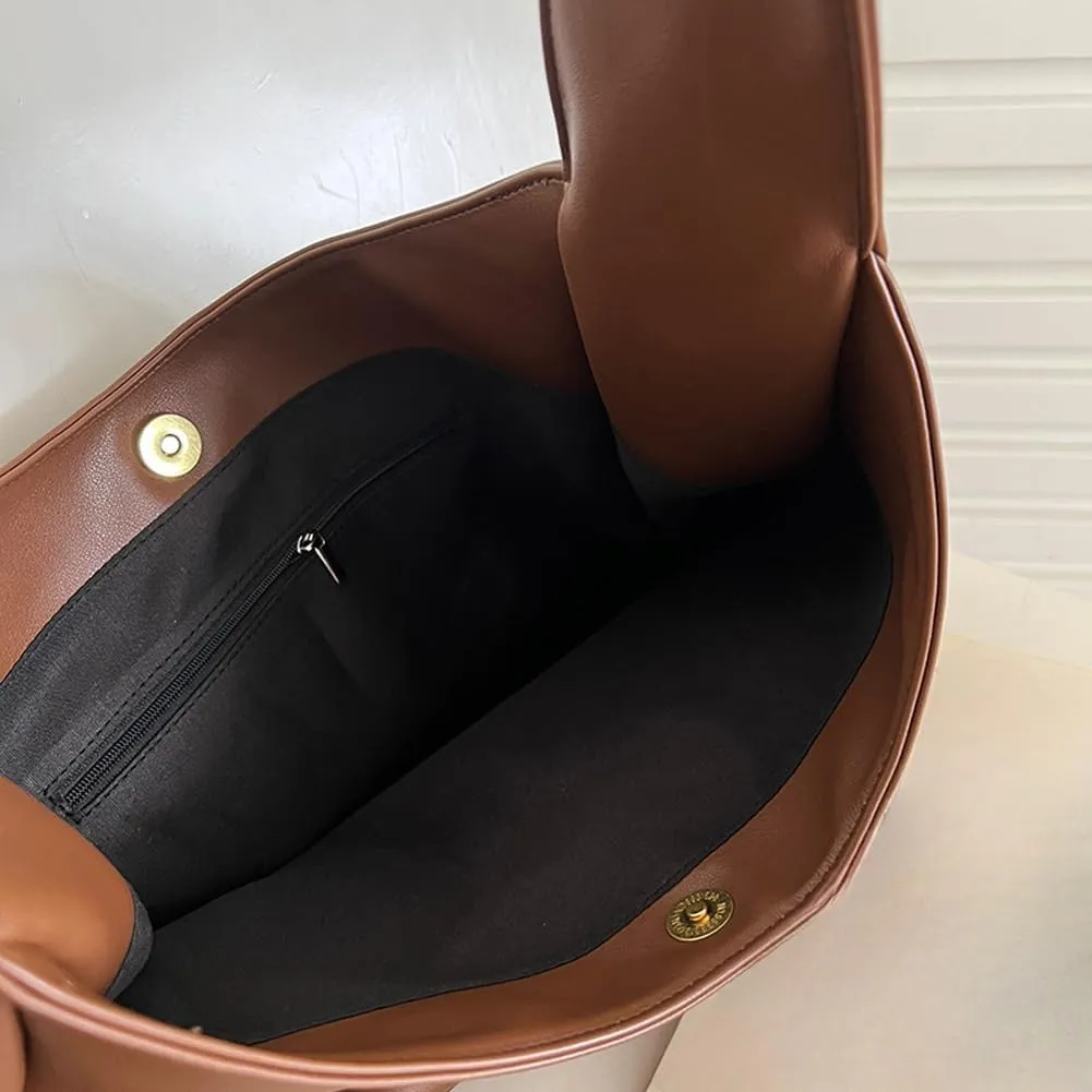 Women's Vegan Leather Tote Bag Hobo Shoulder Bag Retro Handbag Purses Work Travel Tote Bag Purse