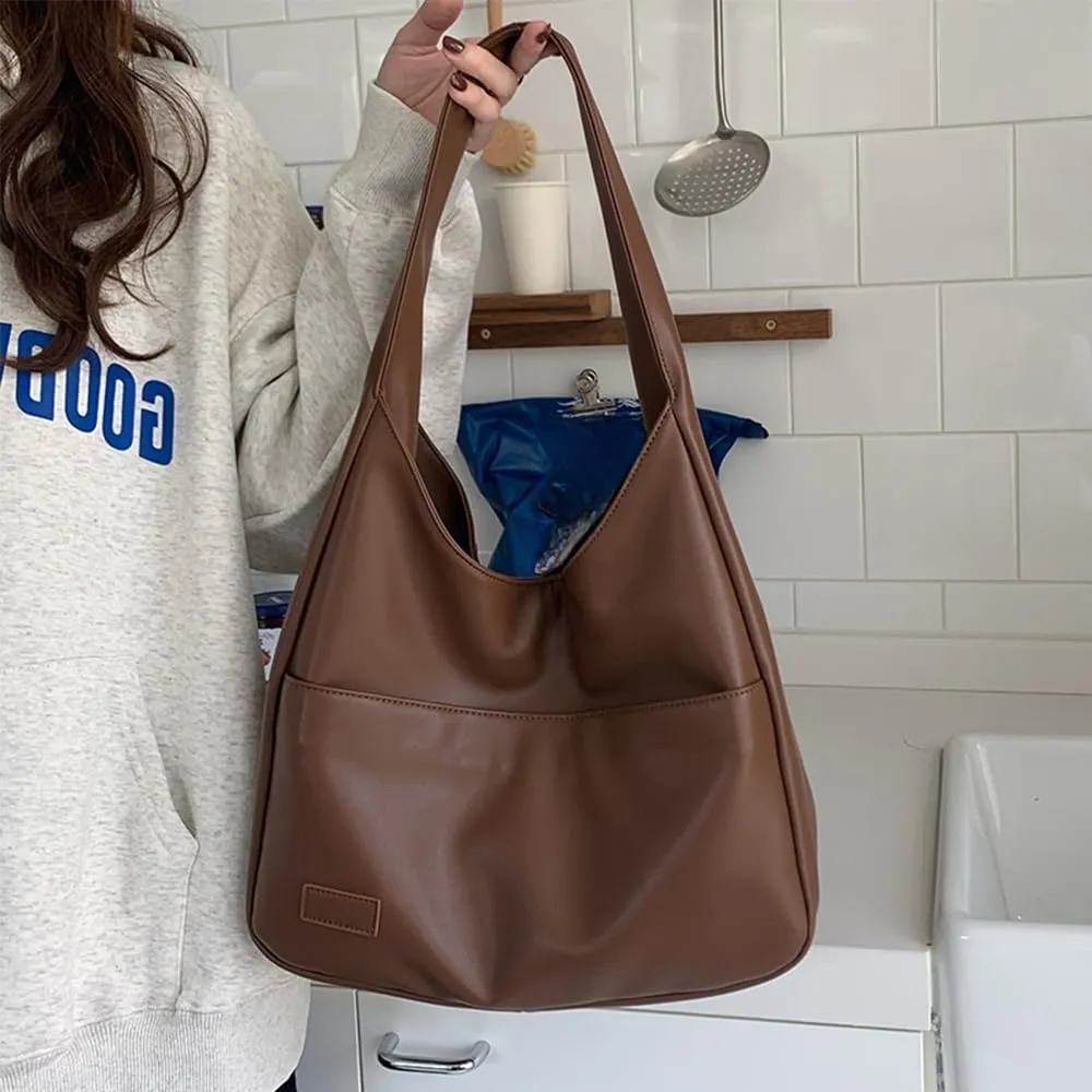 Women's Vegan Leather Tote Bag Hobo Shoulder Bag Retro Handbag Purses Work Travel Tote Bag Purse