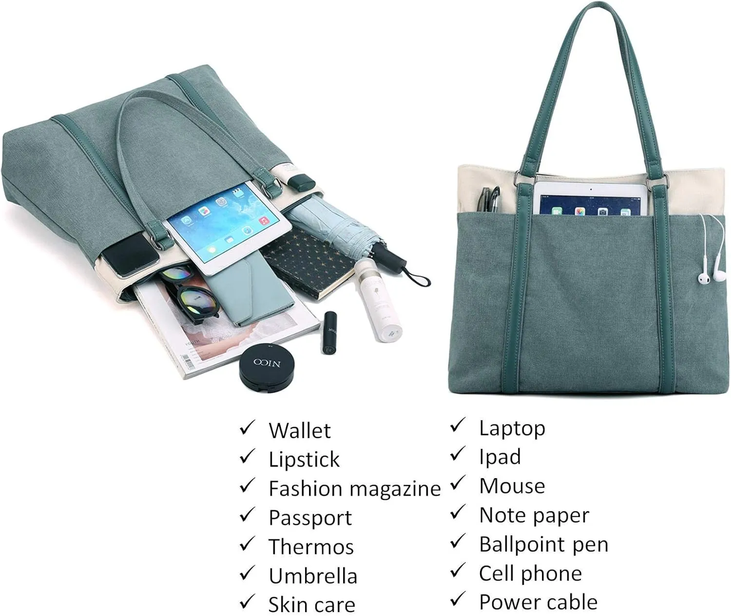 Wxnow Women Laptop Tote Bag Canvas Handbag Purse Shoulder Bag