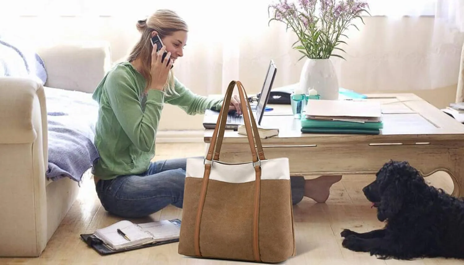 Wxnow Women Laptop Tote Bag Canvas Handbag Purse Shoulder Bag