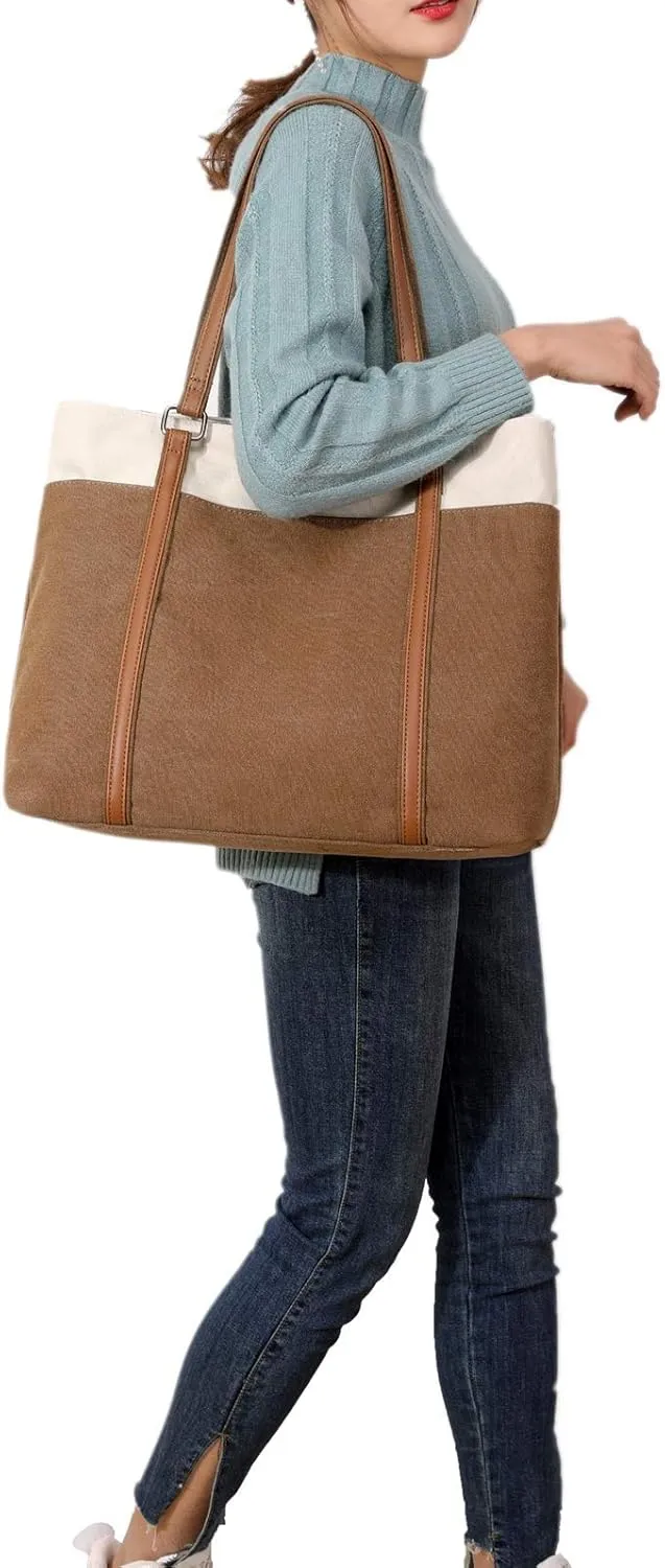 Wxnow Women Laptop Tote Bag Canvas Handbag Purse Shoulder Bag