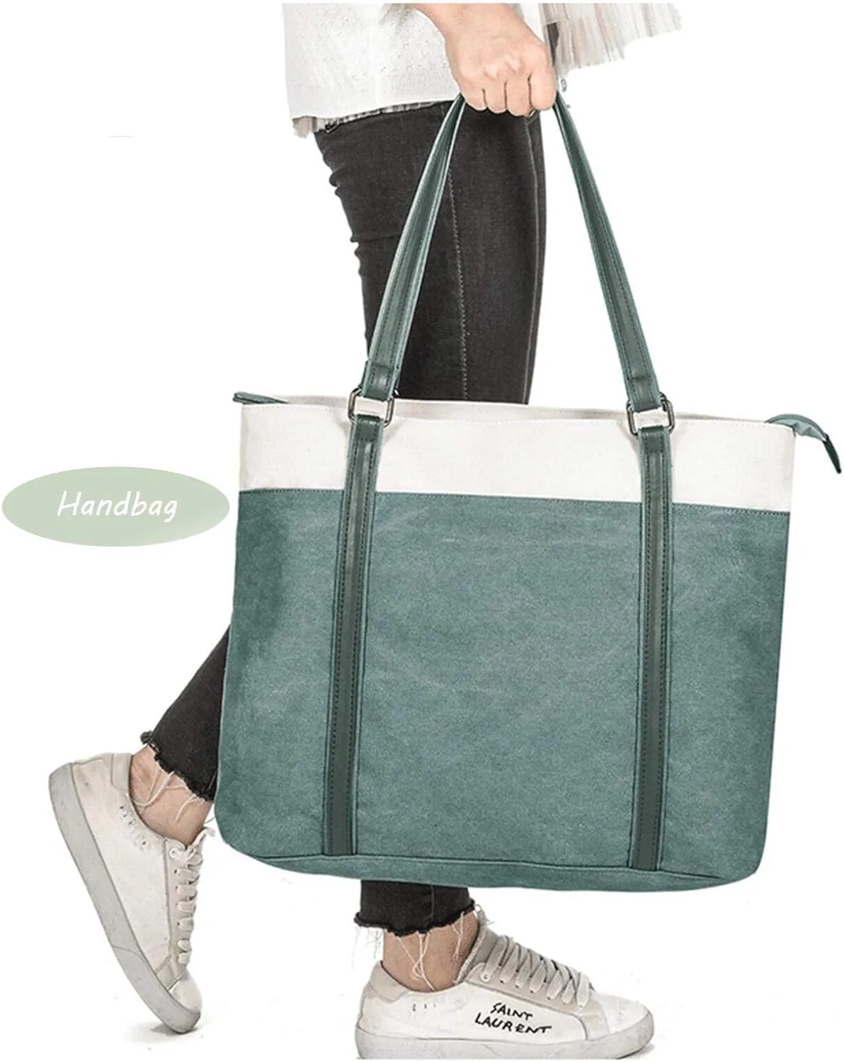 Wxnow Women Laptop Tote Bag Canvas Handbag Purse Shoulder Bag