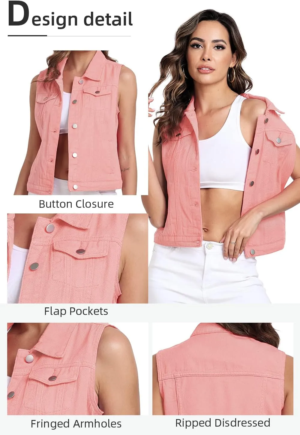 Xeoxarel Women's Denim Vest, Sleeveless Jean Jacket (XS-XXL)