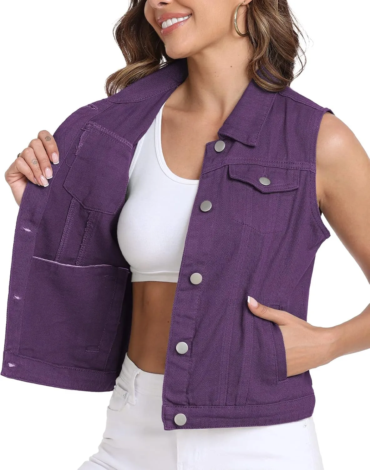 Xeoxarel Women's Denim Vest, Sleeveless Jean Jacket (XS-XXL)