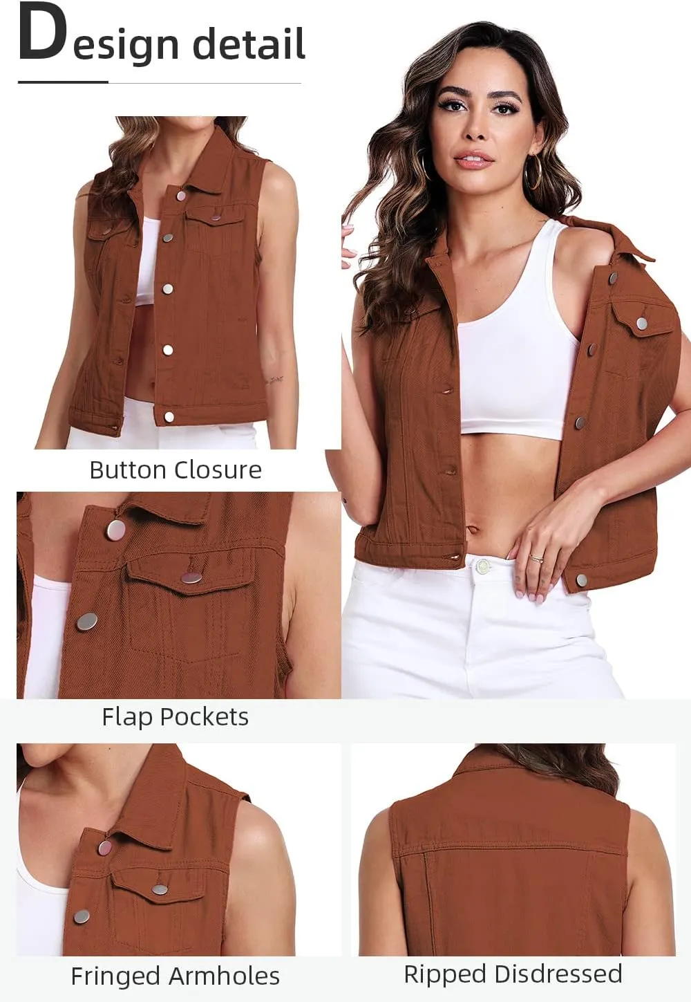 Xeoxarel Women's Denim Vest, Sleeveless Jean Jacket (XS-XXL)