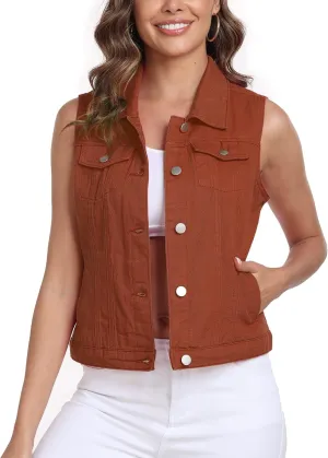 Xeoxarel Women's Denim Vest, Sleeveless Jean Jacket (XS-XXL)