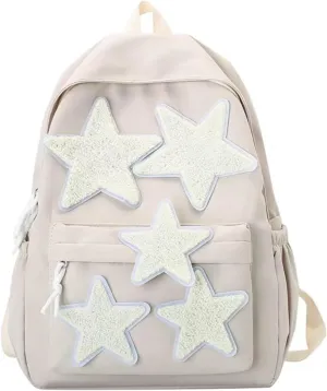 Y2K Aesthetic Backpack for Women Cute Star Laptop Backpack Trendy Waterproof College Bag Preppy Computer Daypack (White)