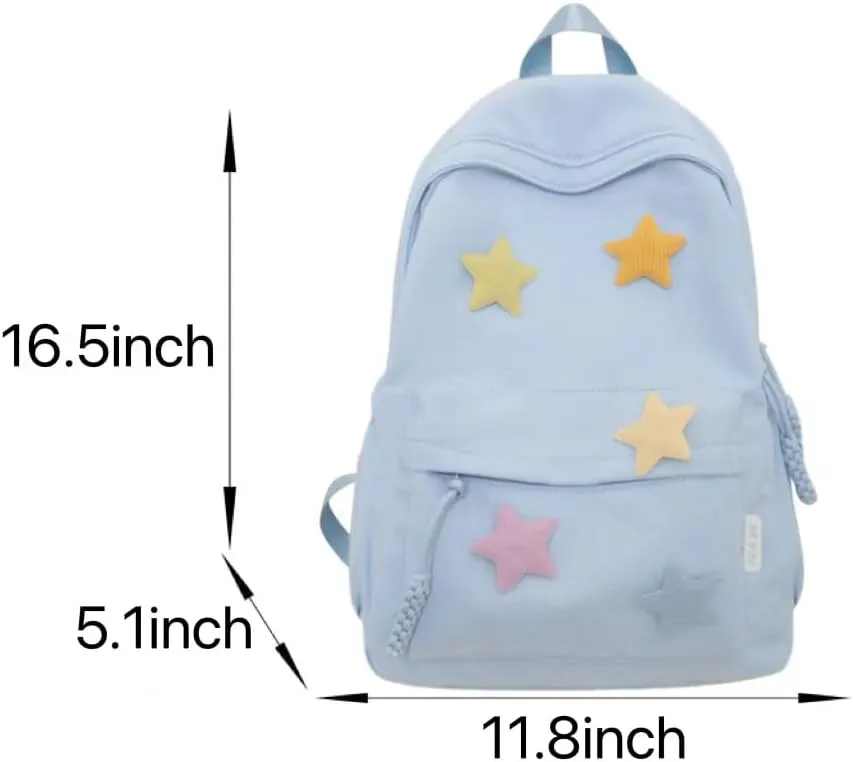 Y2K Aesthetic Backpack Preppy Backpack Cute Trendy Star Backpack Laptop Backpack Back to College Supplies (Green,One Size)