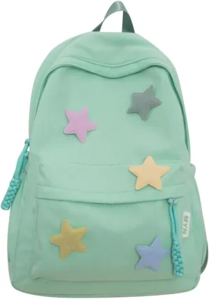 Y2K Aesthetic Backpack Preppy Backpack Cute Trendy Star Backpack Laptop Backpack Back to College Supplies (Green,One Size)