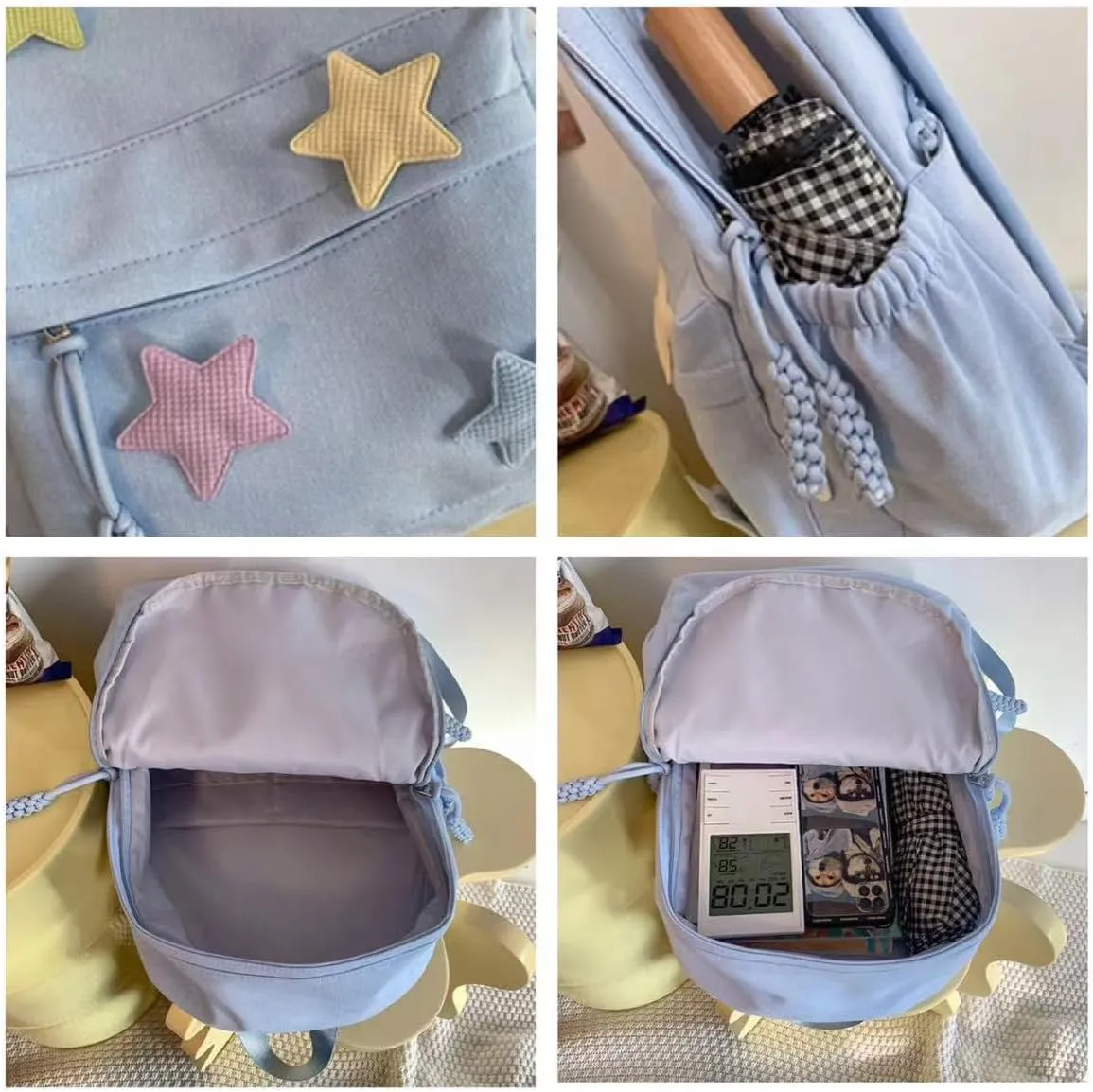 Y2K Aesthetic Backpack Preppy Backpack Cute Trendy Star Backpack Laptop Backpack Back to College Supplies (Green,One Size)